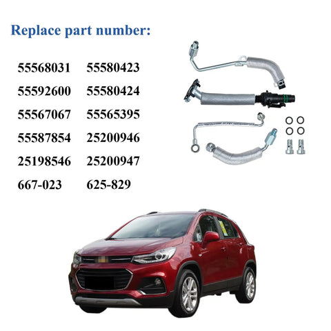 Turbo Oil Return Drain Line And Oil Feed Pipe Kit For Chevy Cruze Sonic Trax Buick Encore 1.4L Turbo Engine 4 Piece OEM Replacement Set Compatible