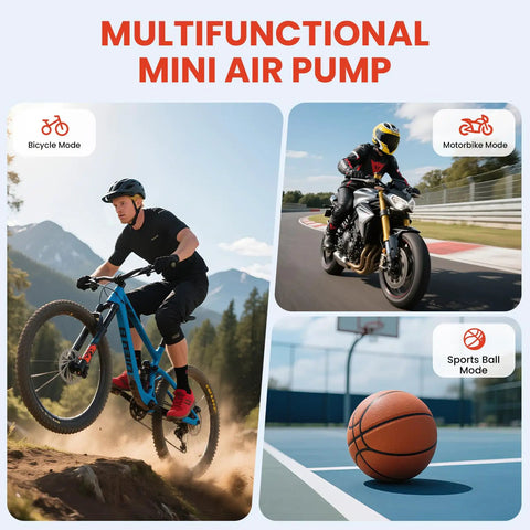 Mini Bike Tire Pump With 150 PSI Fast Inflation And Auto Stop Gauge Presta And Schrader Valve On The Go Electric Air Pump features