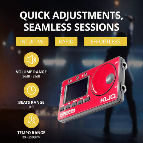 Digital Metronome and Tuner 3 In 1 for Practice Smarter Tone Generator and Tempo Tool, compact red unit, side view.