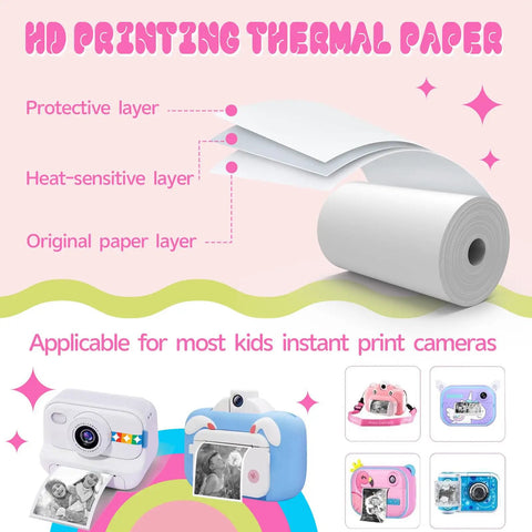 10 Rolls White Thermal Paper Refill For Kids Cameras 57x25mm 2.24x16 In Each Roll Not Self Adhesive Prints 70 To 90 Photos Per Roll And Works With Most DIY Instant Kid Cameras, layered paper roll diagram