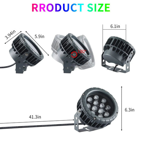 Dimensions of 48W Wall Washer LED Lights With Remote, Dope RGB And 5000K Daylight, 16 Colors And 4 Color Modes, IP65 Waterproof Outdoor Light Bar