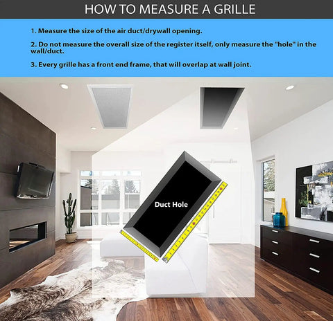 Interior view illustrating how to measure duct holes for 36 by 36 Inch Cube Core Eggcrate Return Air Grille installation.