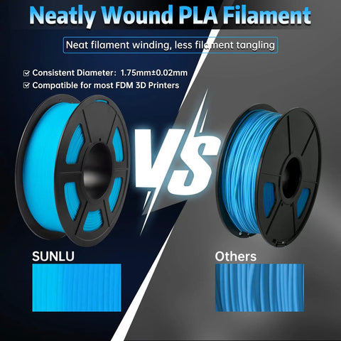 Sick Glow In The Dark PLA Filament For 3D Printing 1kg Spool Blue Hue Phosphorescent Blend shown in neat winding comparison.