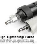Close-up of nozzle fittings on Pneumatic Steel Strapping Tool For Heavy Duty Packaging, 8500N Tension, No Power Supply Needed.