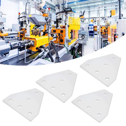 T Shape Aluminum Joining Plate 5-Hole Bracket For Aluminum Profiles in industrial setting, 4 plates displayed