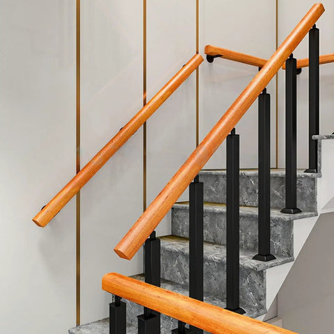 Adjustable Stainless Steel Railing Posts And Black Powder Coated Deck Railing Kit For Indoor Stairs with wooden handrails