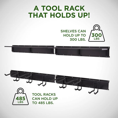 Garage Tool Storage Rack 12 Piece With Wall Shelf And Heavy Duty Hanger System for power tools, holding up to 485 lbs.