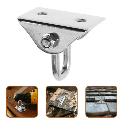 Heavy Duty Stainless Steel Hanging Hook with 360° Rotation for Punching Bags and Hammock Chairs, shown with drill and installation