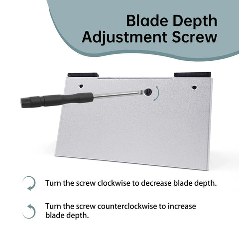 Blade depth adjustment screw of Slick Retractable Mat Cutter Featuring Drop Dead Easy Depth Knob And Hella Sharp 45 Degree Bevel Blade.