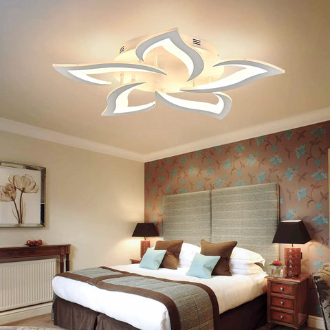 Modern Five Head Dimmable LED Ceiling Light With Remote Control Three Color Temperatures And Timer Easy Install for bedroom