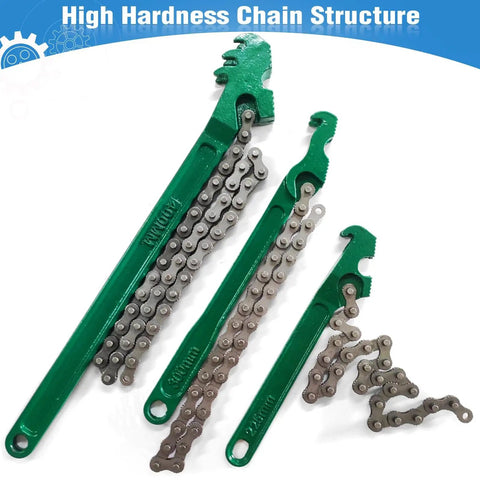 Heavy Duty Chain Wrench Set 3 Piece Adjustable Oil Filter Chain Wrenches 9 Inch, 12 Inch, And 16 Inch for car repair