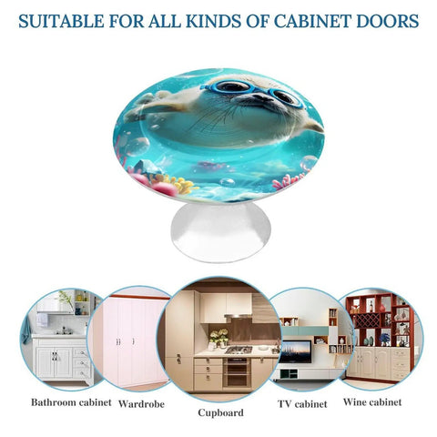 Totally Adorable Seal With Glasses Underwater Round Cabinet Knobs And Drawer Pulls on aluminum base, suitable for kitchen cabinets