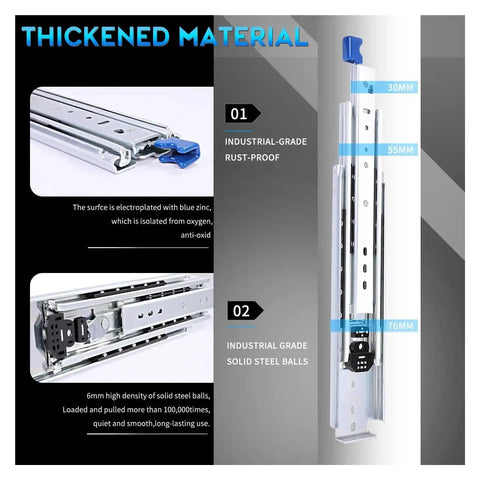 Hella Smooth Full Extension Drawer Slides with Rust-Proof Industrial-Grade Material for Kitchen Cabinets and Garage Storage.
