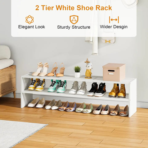 Extended Shoe Rack With 45 Inch Width Stores Up To Eighteen Pairs Of Shoes To Keep Your Entryway Or Closet Neat, 2 tier design.