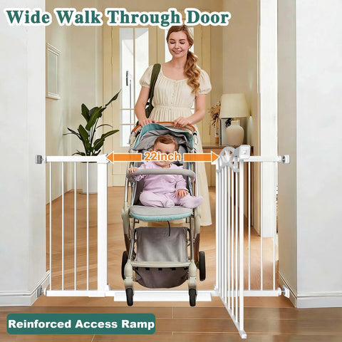 Extra Wide Press Mounted Baby Gate For Indoor Openings 65 To 68 Inches Walk Through No Drill Easy Install For Kids And Pets in use