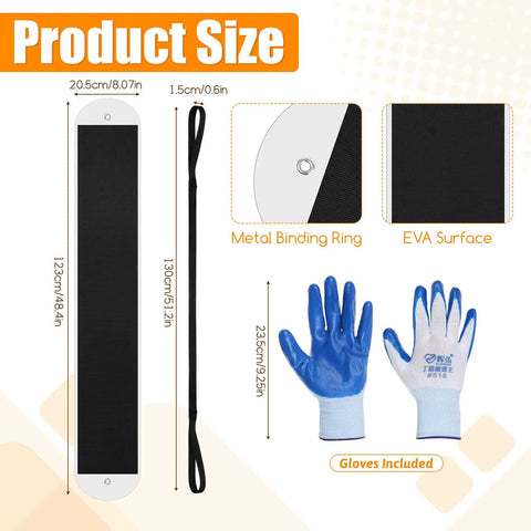 No Sweat Heavy Duty Appliance Movers With Non Scratch Glide Mat Pad Adjustable Pull Cords And Tough Work Gloves For Effortless Washer Dryer And Safe Transferring size chart showing dimensions and materials.
