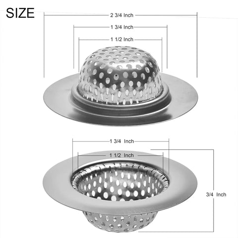 2 Pack Stainless Steel Bathtub Drain Strainer Cover Features 2.75 Inch Wide Top And 1.5 Inch Deep Basket dimensions diagram showing size measurements.