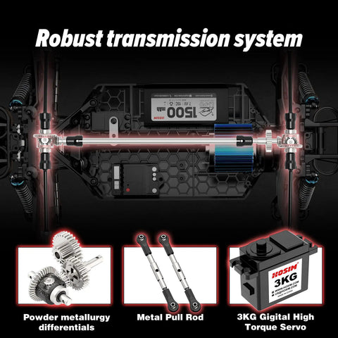 Fast 1 To 10 Scale RC Car For Adults And Kids 8 To 12, 4x4 Electric Remote Control Monster Truck transmission system details