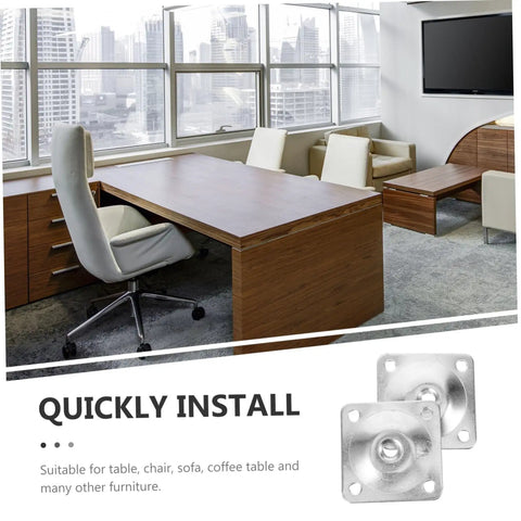 Heavy Duty Iron Table Leg Brackets Four Pack For Sofa Couch And Ottoman Replacement Mounting Plates Pre Drilled For Easy Swap Furniture Repair Kits in an office setting.