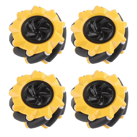 Set of 80mm Mecanum wheels for robot cars, featuring durable ABS and rubber for omni-directional movement, compatible with DIY projects.