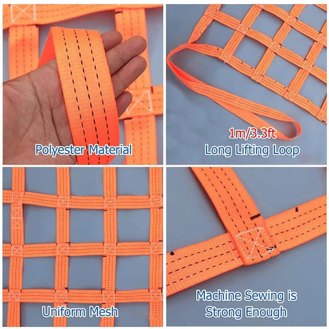 Beefy Heavy Duty Cargo Lifting Net For Ports And Construction Sites, close-up of polyester bungee style netting and stitching