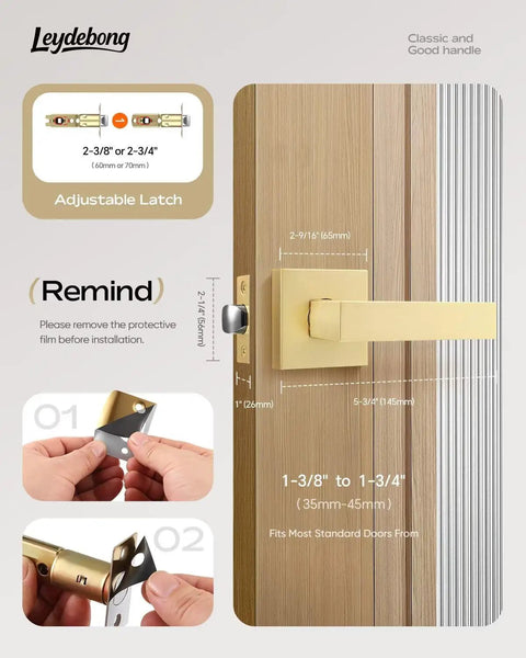 Installation guide for Six Pack Gold Interior Door Levers Non Locking Passage Handles for Hallway and Closet Doors Zinc Alloy with Rust Proof Finish.