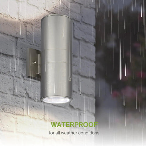 Two Light Outdoor Wall Light Fixtures Dope Dual Up Down Cylinder Sconce 120V E26 Sockets Weatherproof Steel Exterior Lighting