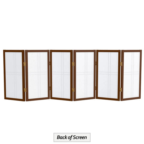 Back view of Grab-And-Go Walnut 2 Ft Desktop Double Cross Shoji Screen, 6-Panel Privacy Divider with rice paper and spruce frame