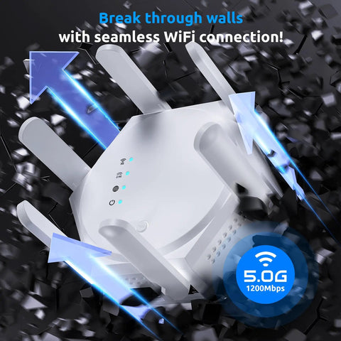 Massive WiFi Coverage Extender Boost With Dual Band Five GHz And Two Point Four GHz Repeater, gloss white