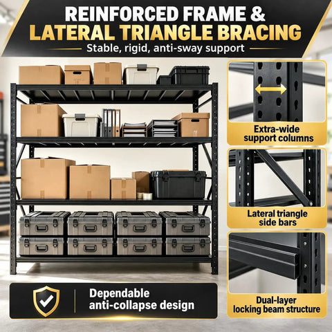 Heavy Duty Garage Shelving Unit Built From Tough Industrial Steel With A Rock Solid 4000 Pound Capacity That Absolutely Nails Storing Bulky Gear And Workshop Equipment, showcasing boxes and containers on its sturdy shelves.