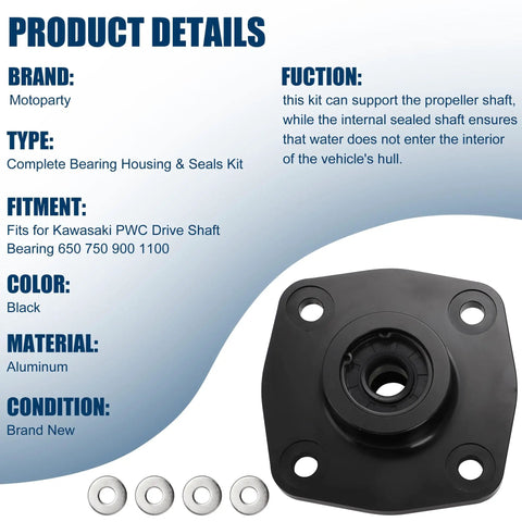 Heavy Duty Drive Shaft Bearing Housing Assembly For Kawasaki PWC Replacement, black aluminum housing kit with seals for 650 750 900 1100.
