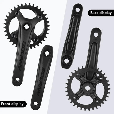 Mountain Bike Crankset 1X Square Taper 104 BCD 170mm With 32T 34T 36T Options front and back view