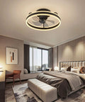 20 Inch Low Profile Ceiling Fan With Lights Dope Modern Flush Mount Dimmable LED Chandelier Glow Black 360 Degree Oscillating With Remote in bedroom
