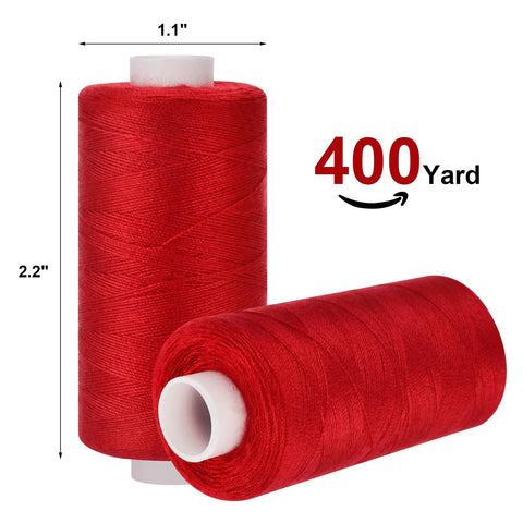 Red 400 yard polyester sewing thread spool from the Real Deal Polyester Sewing Thread Kit With 36 Vibrant Shades And Prewound Bobbins.
