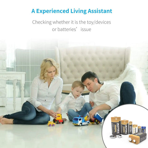 Family using All In One Battery Tester With Crisp LCD Display For AA AAA C D 9V And Button Cells to check toy batteries