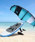 Go-To Wind Wingfoil And Hydrofoil Board Kit With Inflatable Wing Pack for portable foiling on the go on a sunny beach.