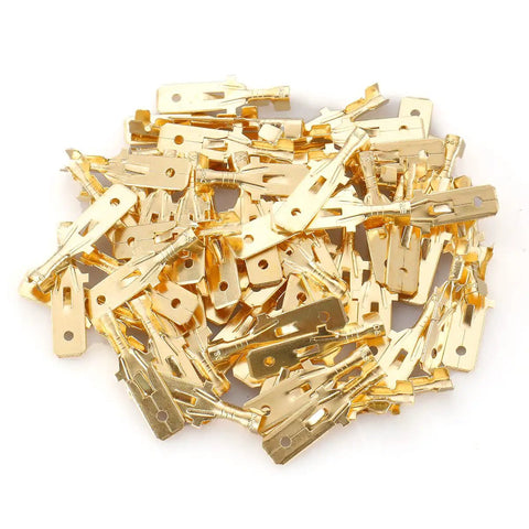 Pile of Male Spade Quick Splice Crimp Terminals 4.8mm Non Insulated Brass Connectors for 1mm2 to 1.5mm2 Wire, 200 Pack