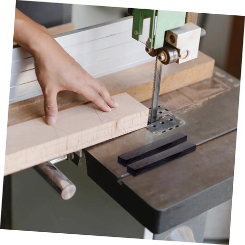 Top Shelf Wood Pen Blanks For Turning 8 Pack Exotic Lumber With Sick Rotating Grain Pattern Killer DIY Kit on a bandsaw.