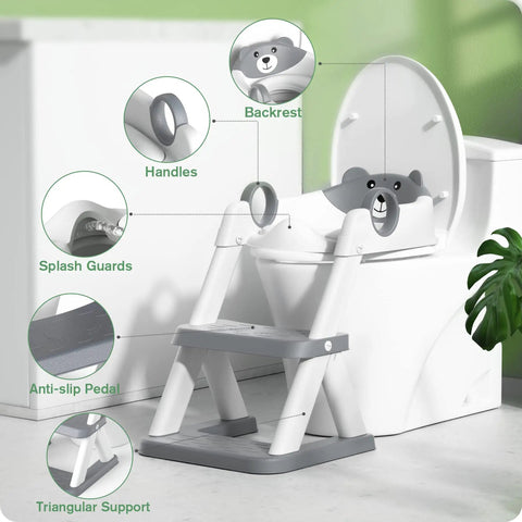 No Drama Toddler Potty Training Seat With Built In Step Stool Two In One Tot Ready Bathroom Combo For Kids. Features splash guards and handles.