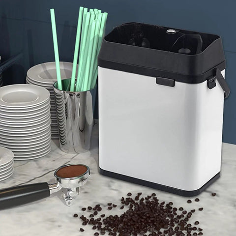 Kick Up Your Daily Brew Routine With This Badass 150 Watt Electric Portafilter Cleaner And Espresso Knock Box Combo showing white knock box.