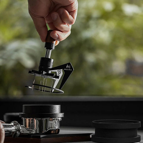 Premium Stainless Steel Needle Distributor Tool For Espresso Coffee 58MM Portafilter used to level coffee grounds before tamping.