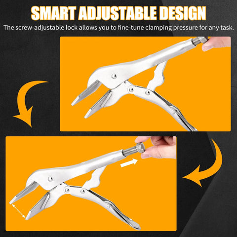 Heavy Duty 10 Inch Locking Sheet Metal Clamps, High Carbon Steel Welding Pliers with adjustable screw lock design.