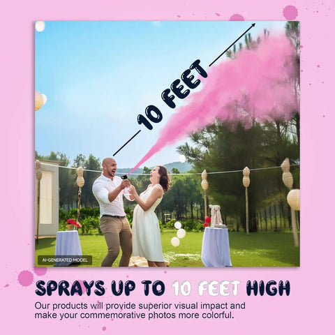 Game Changer Gender Reveal Fire Extinguisher Pink Color Smoke Spray Popper For Baby Gender Announcement And Celebration Essentials Lasting Six Seconds Reaching Ten Feet being used to spray pink smoke up to 10 feet high.
