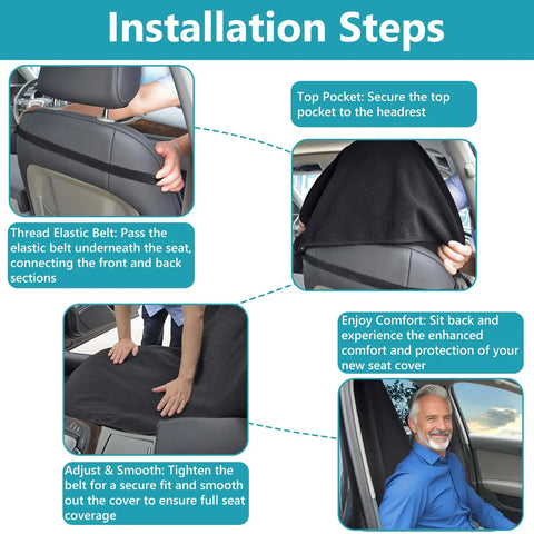 Installation steps for universal front seat protector covers waterproof and sweatproof non slip washable towel seat covers for cars trucks and jeeps 2 pack black ideal for gym workouts beach trips rain and sweat