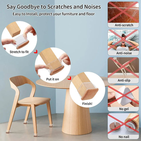 24 Pack Slick Clear Chair Leg Floor Protectors For Hardwood Floors Thickened Silicone Felt Caps on dining chair legs
