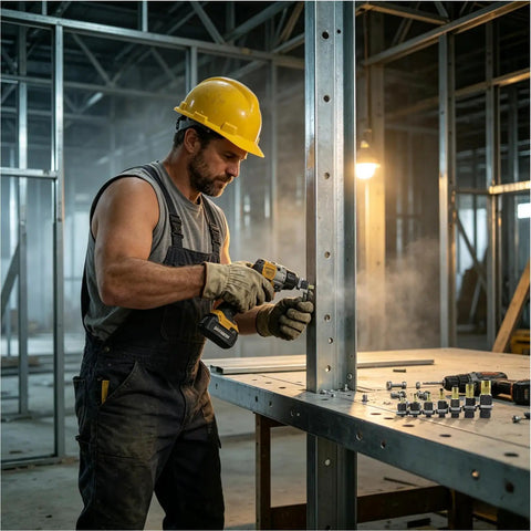 Top Tier Rivnut Plier Kit For Automotive And Fabrication Pros Featuring Durable Jaws To Install Threaded Inserts Smoothly With Precision Sizing For Heavy Duty Hardware Fastening Repairs On Any Metal Project, worker installing inserts on steel frame