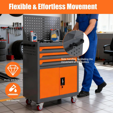 Rolling Tool Box Organizer With Wheels For Auto Repair Cart Featuring Drawers, Soft Liners, Locking System in workshop