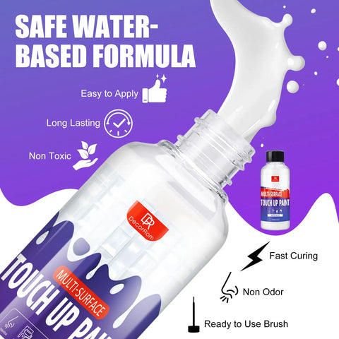 White Touch Up Paint Pen 7oz Multi Surface Quick Dry Repair for Walls Doors Cabinets Wood Furniture Bathtubs Tiles and Radiators Easy DIY Fix Dries Fast in Two Hours Per Layer Fully Cures in 24 Hours Glossy or Matte Finish with water-based formula spilling.