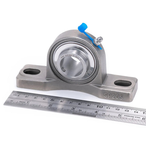 Two Pack All Stainless Steel Pillow Block Bearings With 1 Inch Bore Self Aligning Square Flange Mounted Solid Base Sealed For Heavy Duty Machinery