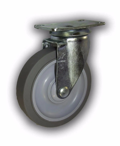 Heavy Duty Five Inch Swivel Caster With Non Marking Tpr Wheel, Zinc Plated Steel Yoke, Ideal for Industrial Use
